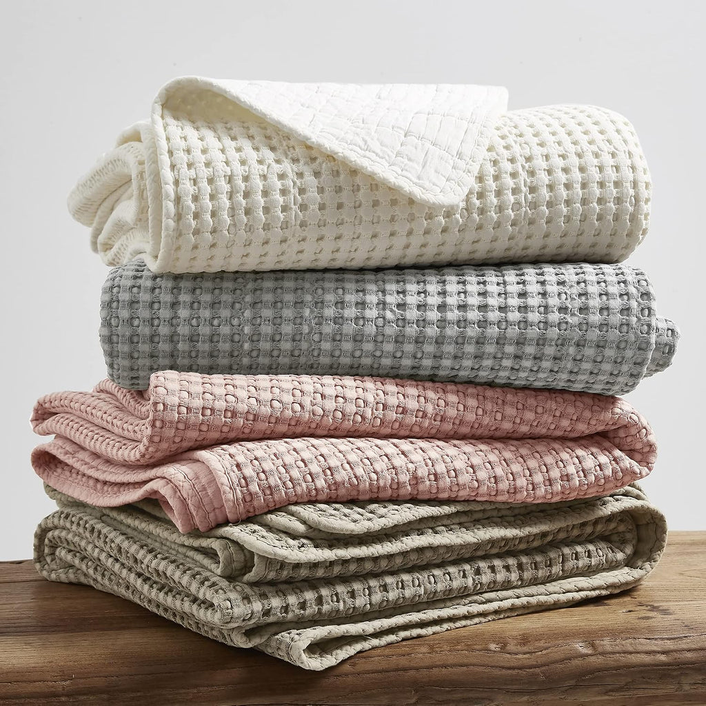 Levtex Home Mills Waffle Queen Bedspread Set (106x106in) with 2 Pillow Shams (26x20in) - Cream - Cotton Waffle Queen Size Bedspread Set - Lightweight, Soft, Pre-Washed