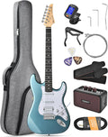 Leo Jaymz Beginner Electric Guitar 39' Kit with Portable Amplifier, Padded Gig Bag, Digital Tuner，Capo，Strap，Picks，HSS Pickups (Cyan-HSS)