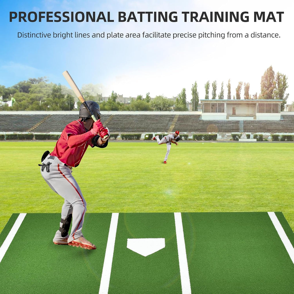 Shopsource Baseball Batting Mat, 12x6ft Softball Hitting Mat, Batters Box Turf Mats with Home Plate, Anti-Slip Baseball Softball Cage Mats for Indoor Outdoor