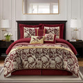 Grand Avenue Black and Red Comforter Set King Size, 7 Piece Jacquard Floral Bedding Set, All Season, Ultra-Soft, Matching Pillows & Shams, Bed Skirt