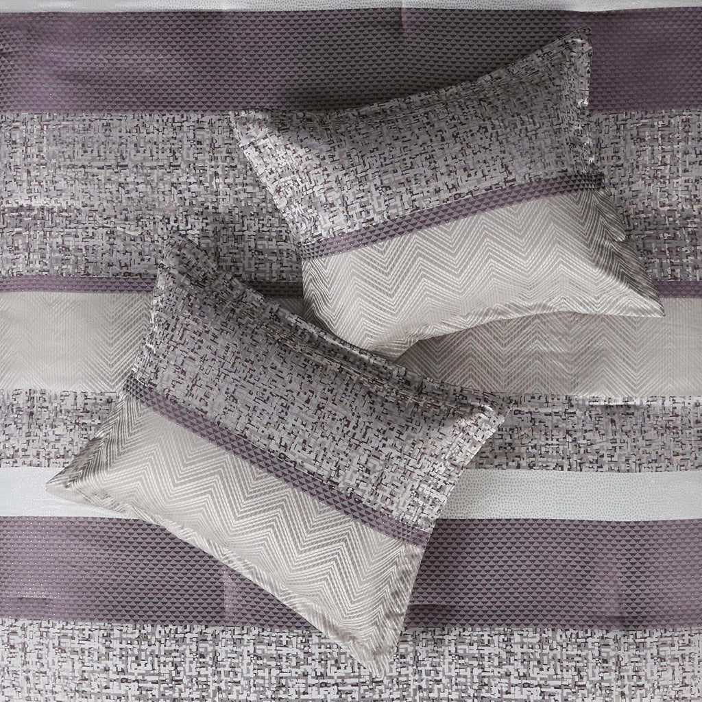Madison Park Luxury Comforter Set-Traditional Jacquard Design, All Season Down Alternative Bedding, Matching Bedskirt, Decorative Pillows, King(104'x92'), Rhapsody, Striped Purple 7 Piece