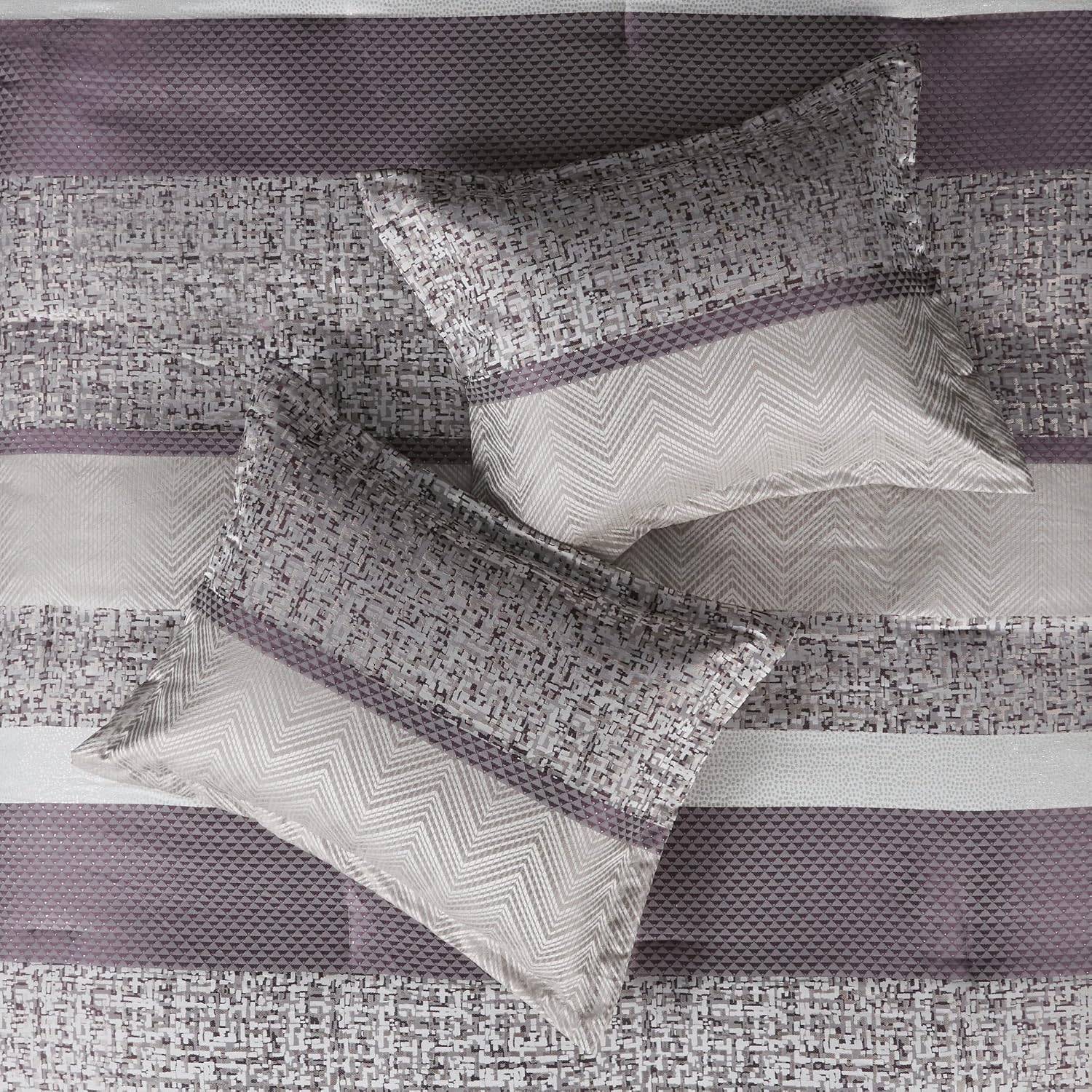 Madison Park Luxury Comforter Set-Traditional Jacquard Design, All Season Down Alternative Bedding, Matching Bedskirt, Decorative Pillows, King(104'x92'), Rhapsody, Striped Purple 7 Piece