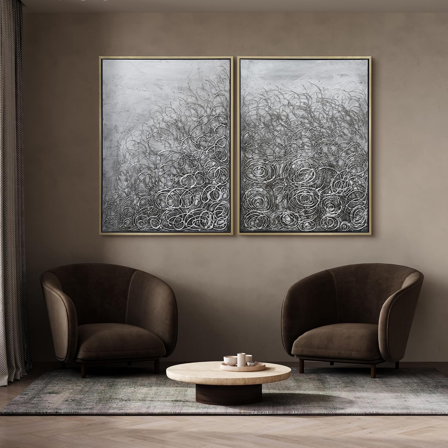 Empire Art Direct Abstract Wall Art Textured Hand Painted Canvas by Martin Edwards, Diptych, 48' x 36' each, Circular Logic