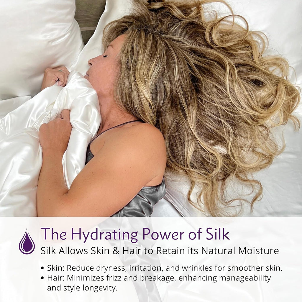 Mulberry Park Silks - 22 Momme 100% Mulberry Silk Sheets - Queen Size Bed Set - 16' Pocket - Luxurious Bed Sheets & Pillowcases, Skin-Friendly & Breathable - Charmeuse Silk for Hair Care - Ivory