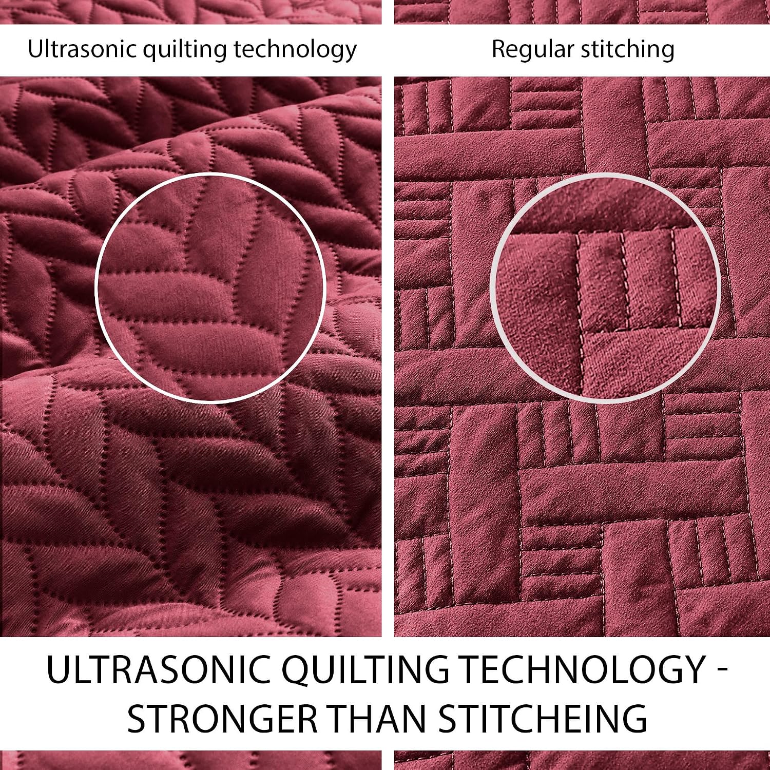 MOONLIGHT20015 Twin Quilt Bedding Set (68' x 86') - Bulk Pack of 10 Wholesale for Hotels, Guest Bedroom & Airbnbs - Lightweight Microfiber Reversible Embossed Quilts Bedspreads (Burgundy)