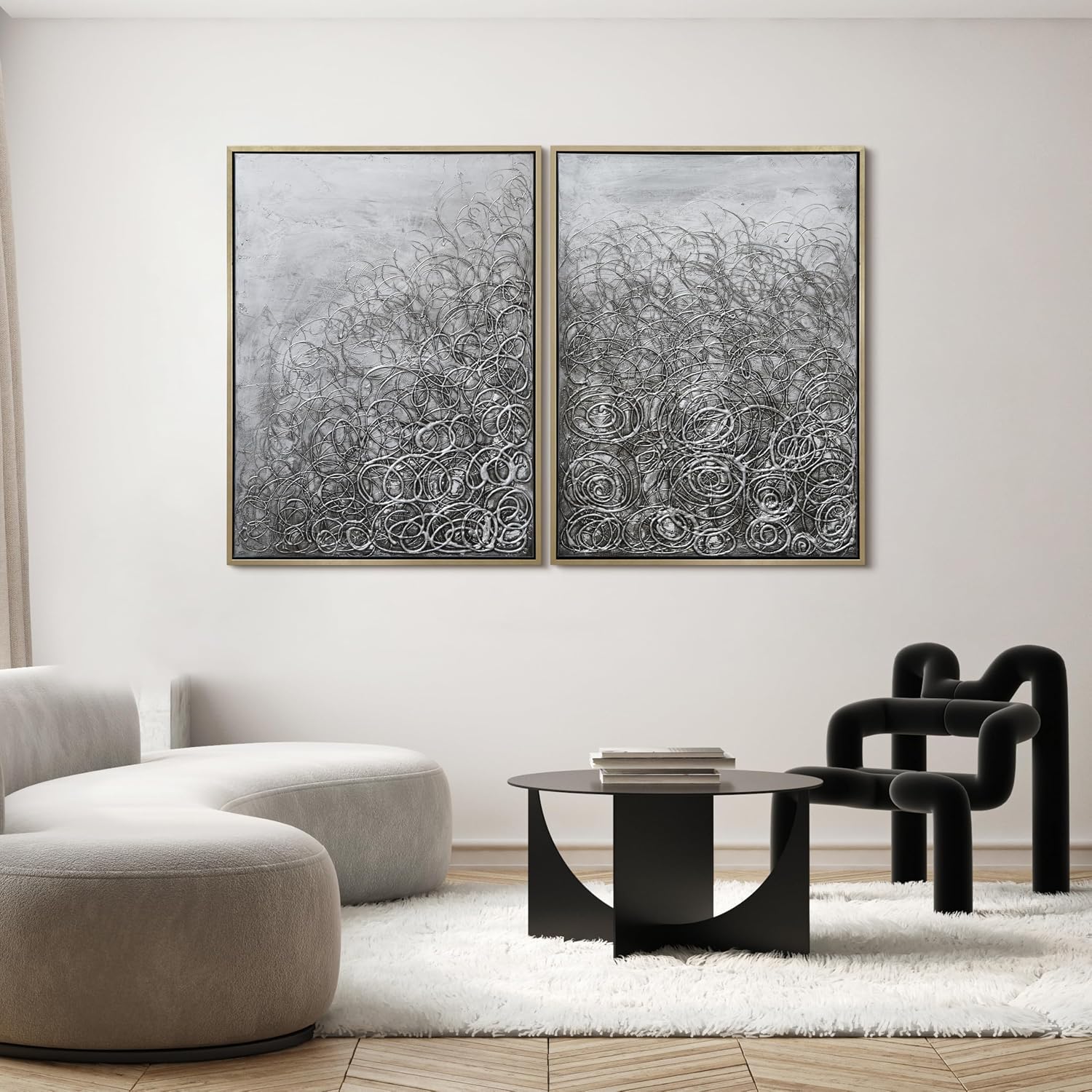 Empire Art Direct Abstract Wall Art Textured Hand Painted Canvas by Martin Edwards, Diptych, 48' x 36' each, Circular Logic