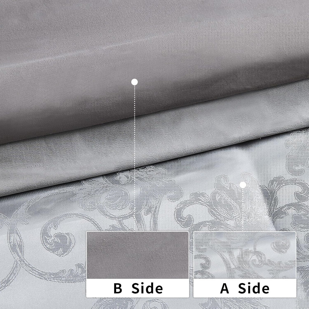 Bedduvit Luxurious Silky 7 Piece Queen Comforter Set - Soft Jaquard Floral Patchwork Design Comforters Queen Size, Silver Gray Down Alternative Bedding Set with Bed Skirt, Shams and Decorative Pillows