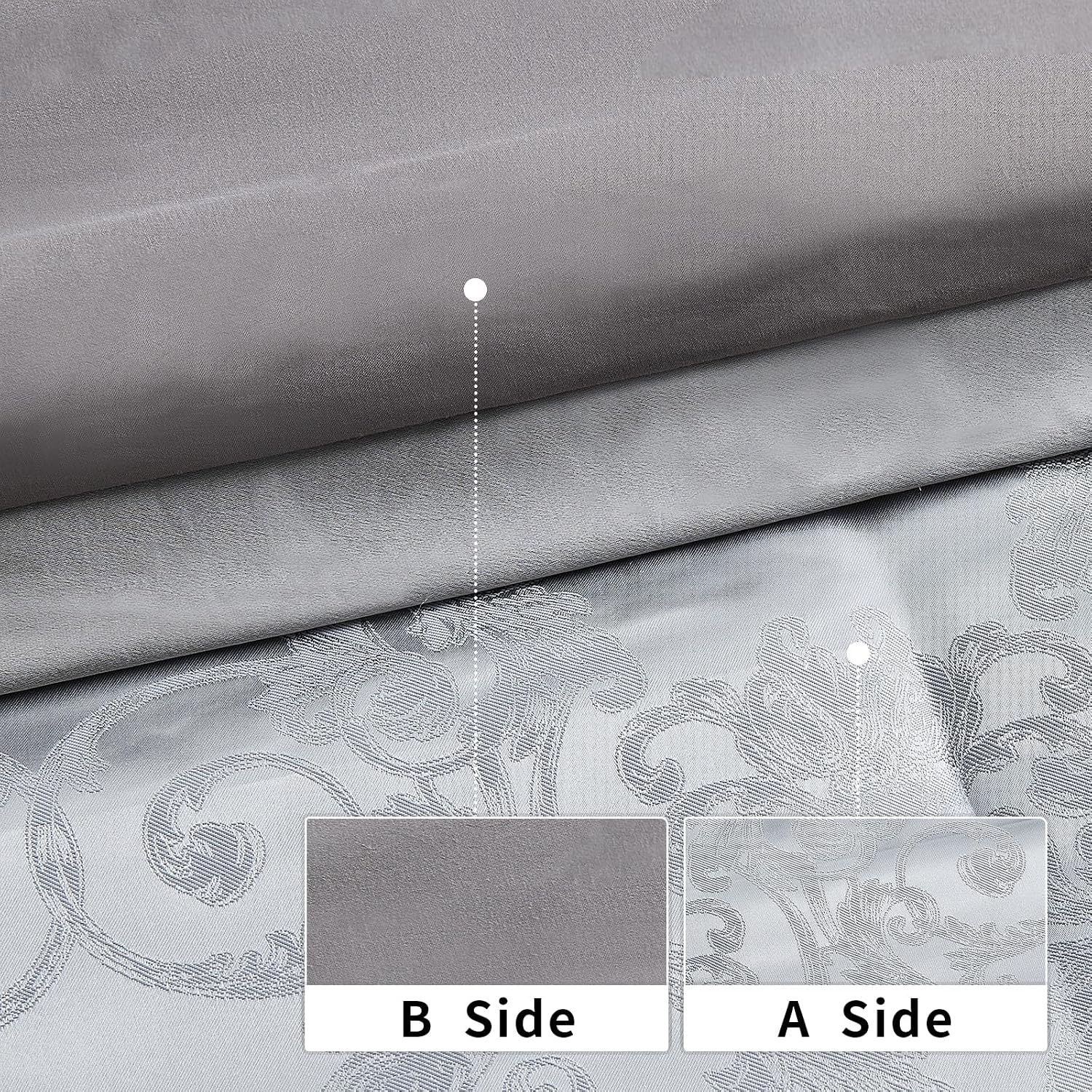 Bedduvit Luxurious Silky 7 Piece Queen Comforter Set - Soft Jaquard Floral Patchwork Design Comforters Queen Size, Silver Gray Down Alternative Bedding Set with Bed Skirt, Shams and Decorative Pillows