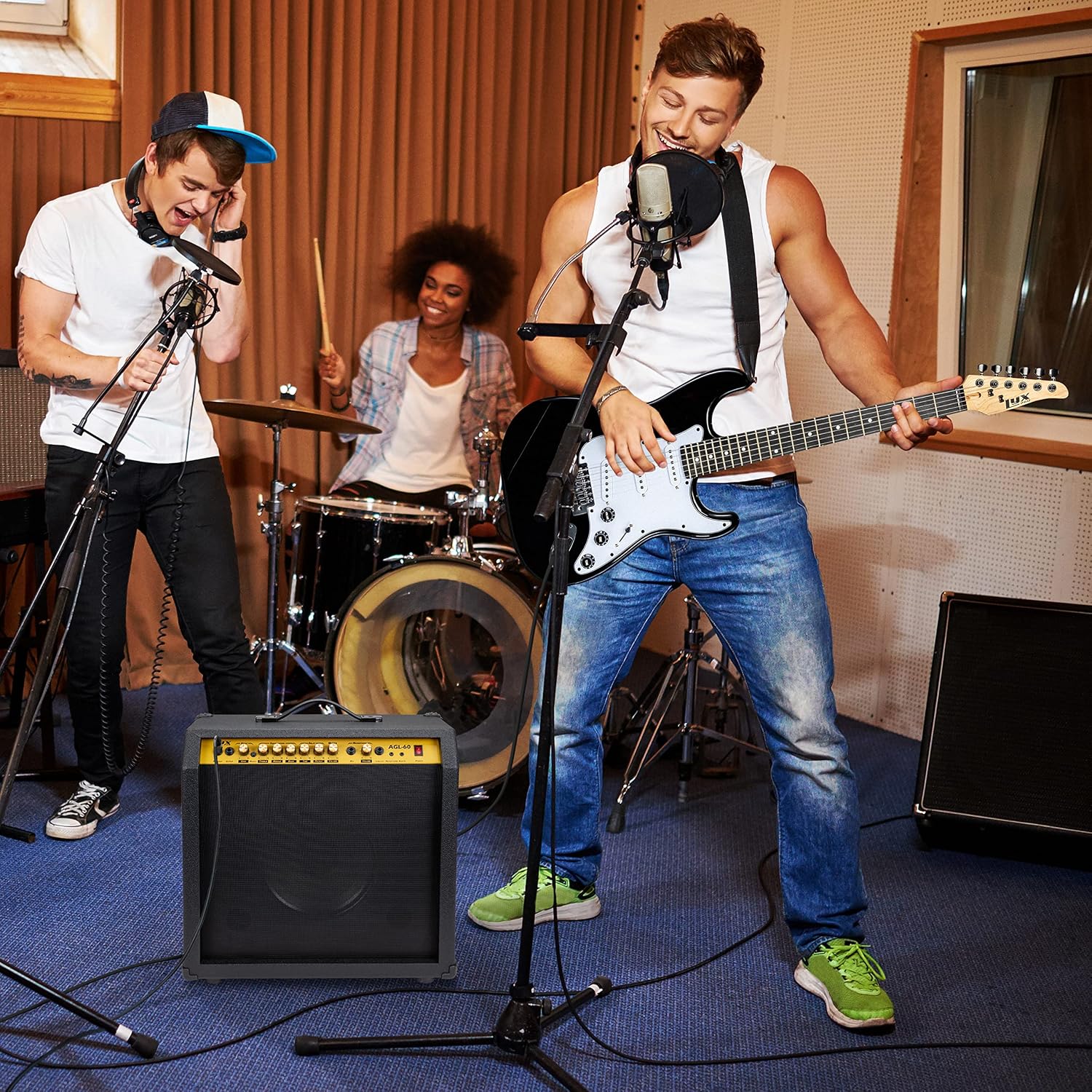 LyxPro 60 Watt Electric Guitar Amplifier | Combo Solid State Studio & Stage Amp with 10' 4-Ohm Speaker, Custom EQ Controls, Drive, Delay, ¼' Passive/Active/Microphone Inputs, Aux in & Headphone Jack