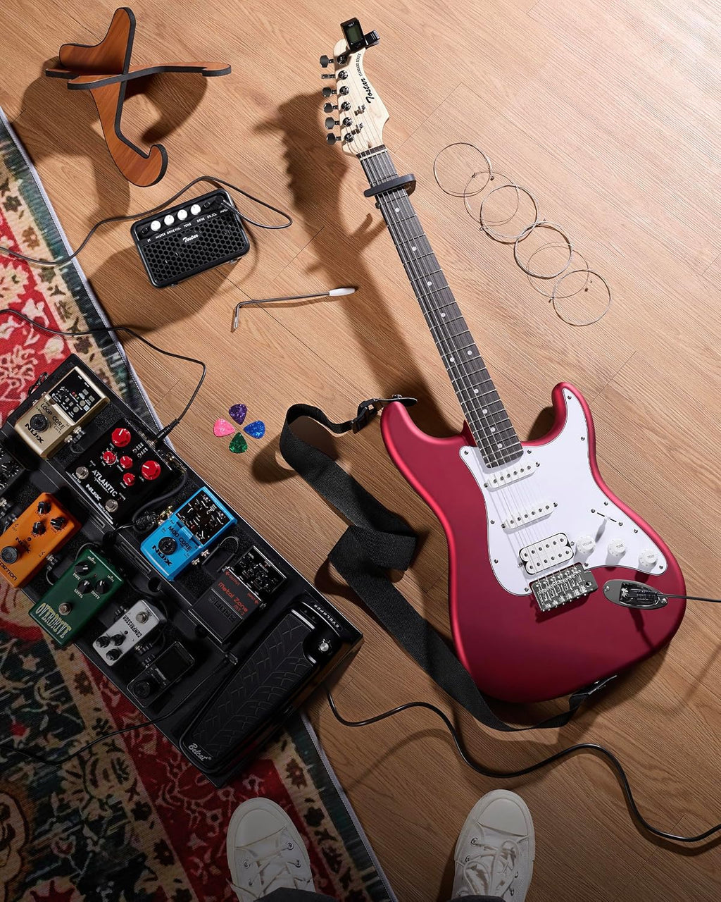 Tostar Electric Guitar Kit with Amp HSS Pickup Beginner Electric Guitar with Gig Bag,Capo,Tremolo, Strap, Picks Stratocaster 39' Full Size Electric Guitars Heavy Metal 6 String for Gifts Red