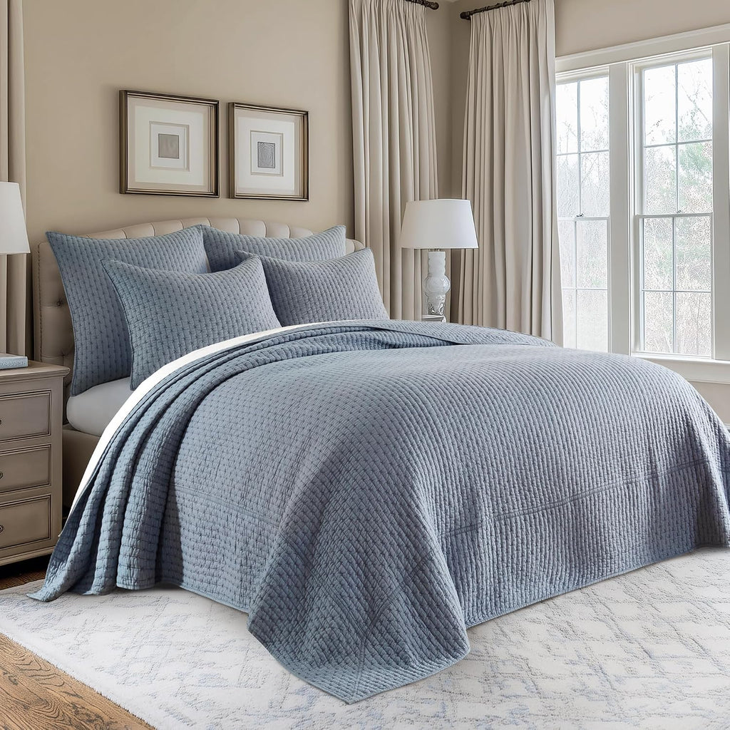 Levtex Home - Cross Stitch Bedspread Set - King Bedspread and Two King Shams - Cross Stitch Pattern - Bedspread (120x104in.) and Sham (20x36in.) - Cotton