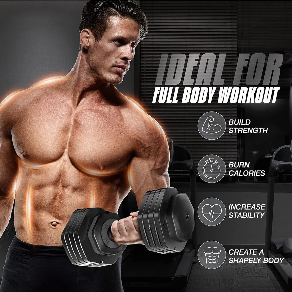 Yes4All 25/55LB Adjustable Dumbbells Pair/Single, 5-in-1 Dumbbells Adjustable Weights with Anti-Slip Handle & Sturdy Prolocks