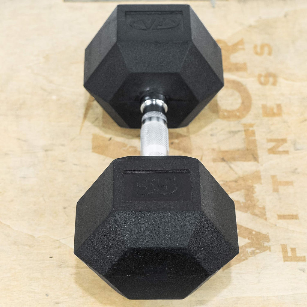 Valor Fitness Rubber Hex Dumbbell Free Weights for Home Gym Workout Equipment for Strength Training