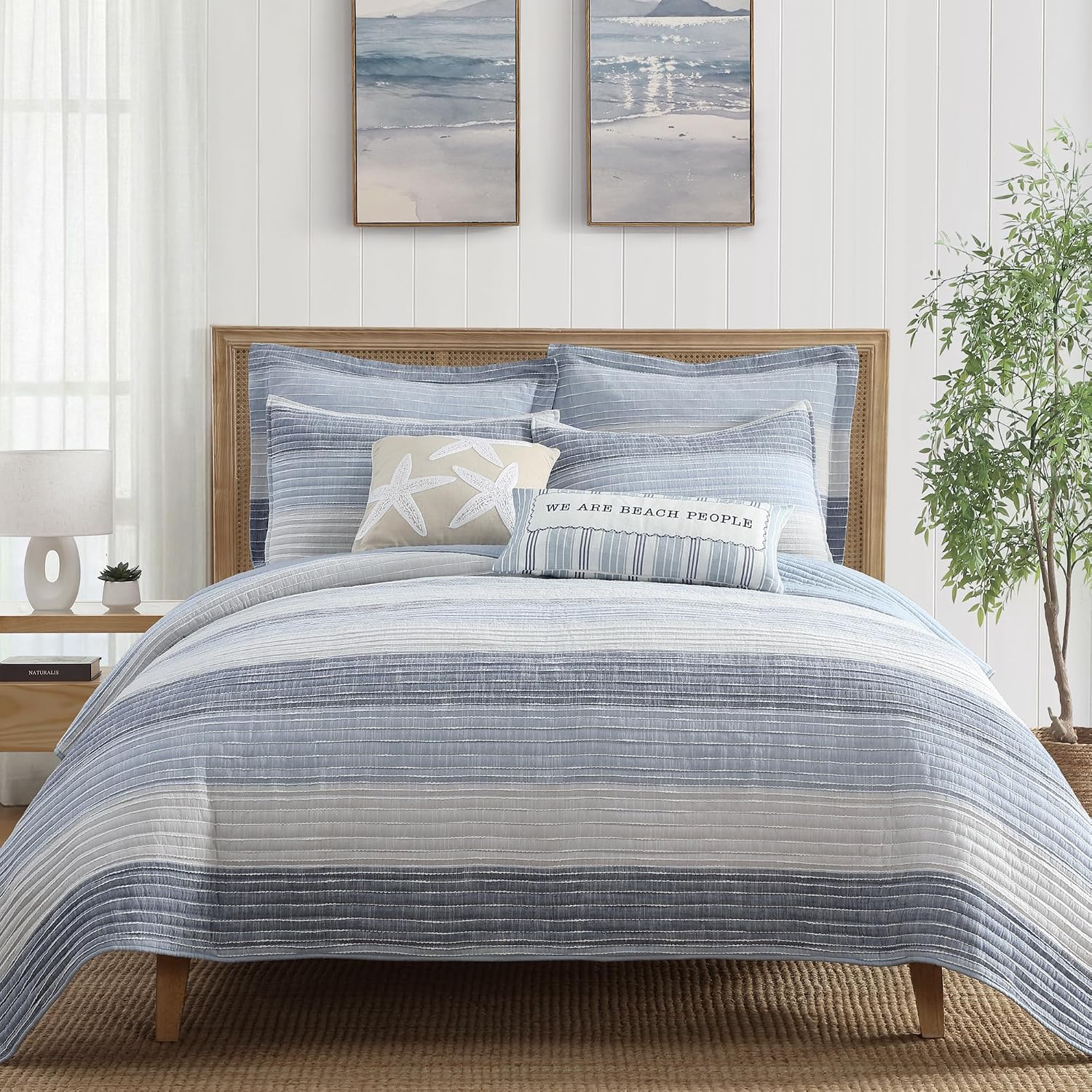 Levtex Home – Sand Stripes Blue Twin Quilt – 68x86in – Textured Stripe – Blue and White – Reversible - Cotton | Textured