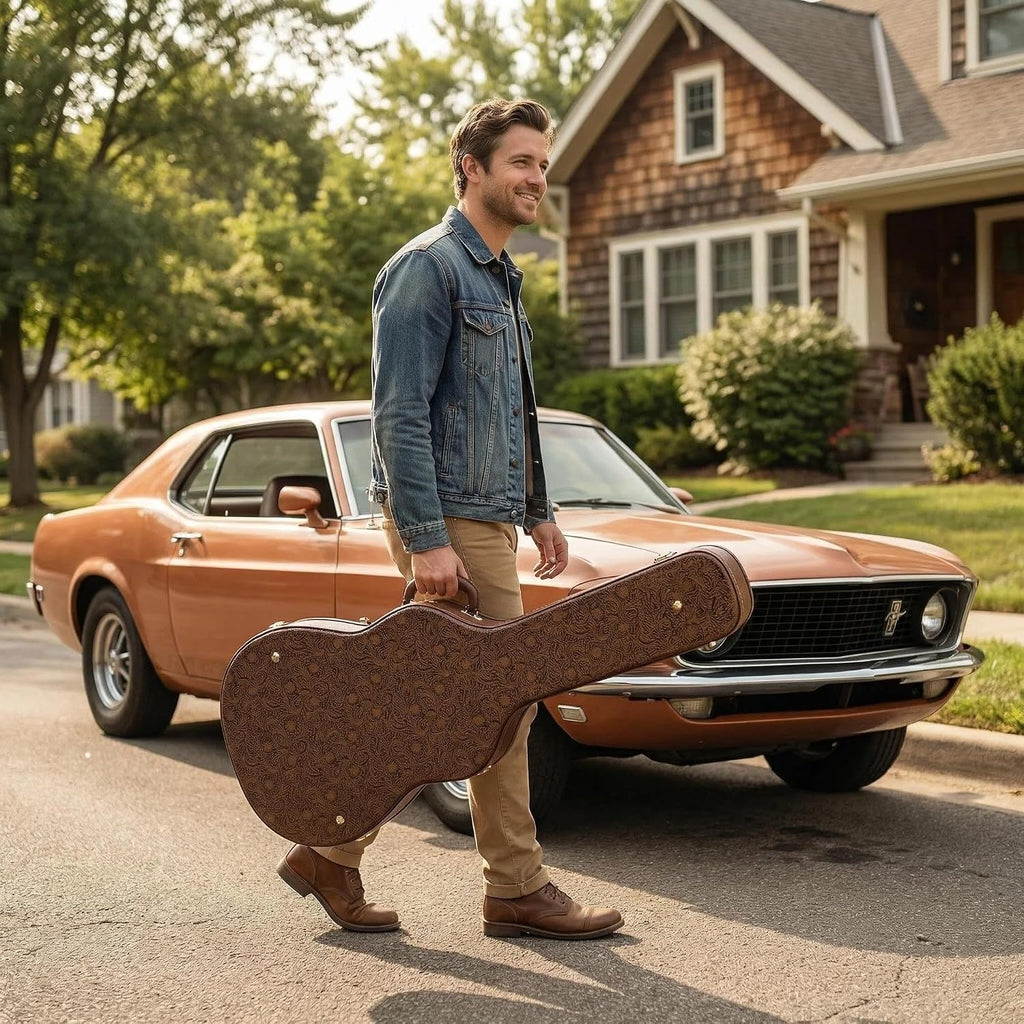 Crossrock Guitar Case for 16' Archtop/Hollow Body/Jazz Electric Guitars - Fits Gretsch Electromatic, Ibanez, Epiphone, Gibson ES Series -Blossom Brown (CRW530JA16BQ)