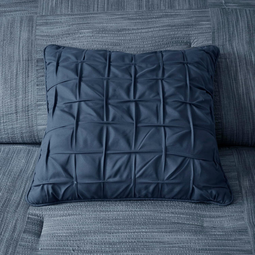 Madison Park Walter Comforter - Luxe Seersucker Print Design, All Season Down Alternative Bedding, Matching Shams, Bedskirt, Decorative Pillows, Navy Cal King(104'x92') 7 Piece