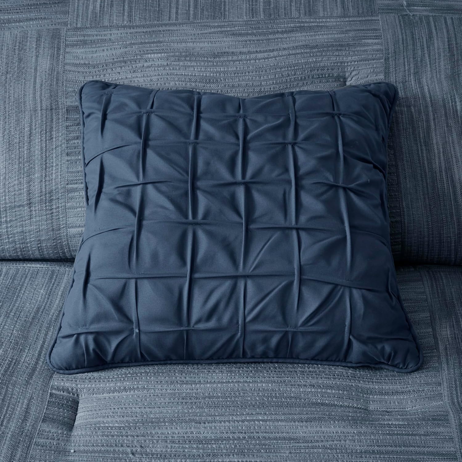 Madison Park Walter Comforter - Luxe Seersucker Print Design, All Season Down Alternative Bedding, Matching Shams, Bedskirt, Decorative Pillows, Navy Cal King(104'x92') 7 Piece
