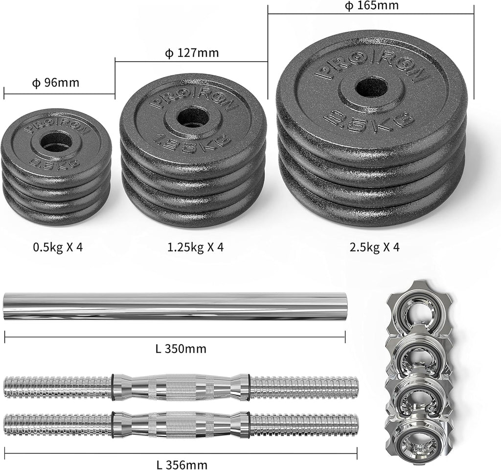 PROIRON 20kg/30kg Adjustable Dumbbells Weights set for Men Women, Cast Iron Dumbell Barbells set, Strength Training Equipment Home Gym Fitness, Hand Weights, Free Weights Bar Bell for Weight Lifting