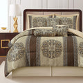 LANCO MODERN LIFESTYLE California King Comforter Set, Brown Medallion Jacquard Design, Luxurious Bohemian 7 Pieces Bedding Set with Decorative Pillows and Bed Skirt