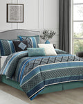 LANCO MODERN LIFESTYLE California King Comforter Set, Blue, Luxury Geometric Jacquard, All Seasons, 7 Pieces Bedding Set, Matching Shams, Bedskirt, Decorative Pillows