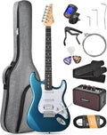 Leo Jaymz Beginner Electric Guitar 39' Kit with Portable Amplifier, Padded Gig Bag, Digital Tuner，Capo，Strap，Picks，HSS Pickups(Blue-HSS)