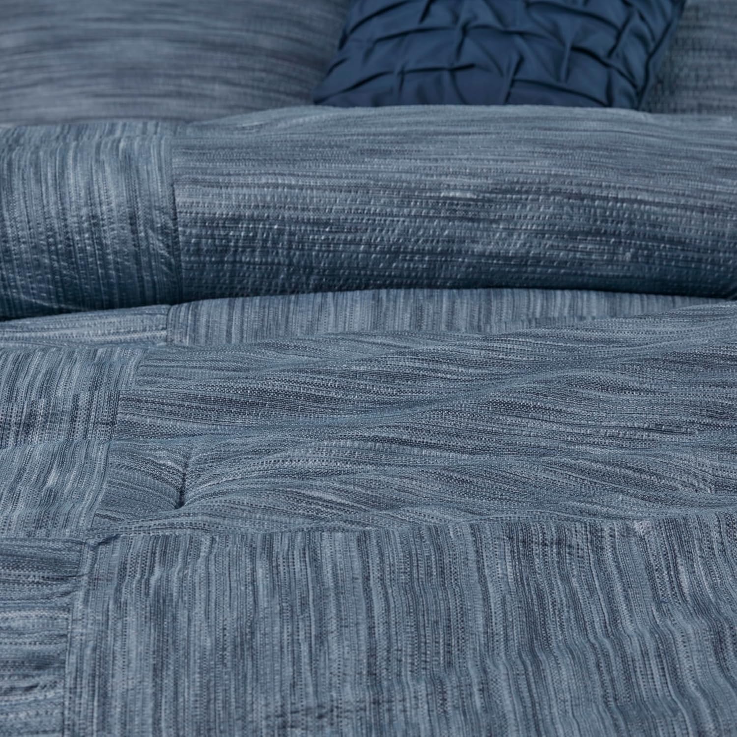 Madison Park Walter Comforter - Luxe Seersucker Print Design, All Season Down Alternative Bedding, Matching Shams, Bedskirt, Decorative Pillows, Navy Cal King(104'x92') 7 Piece