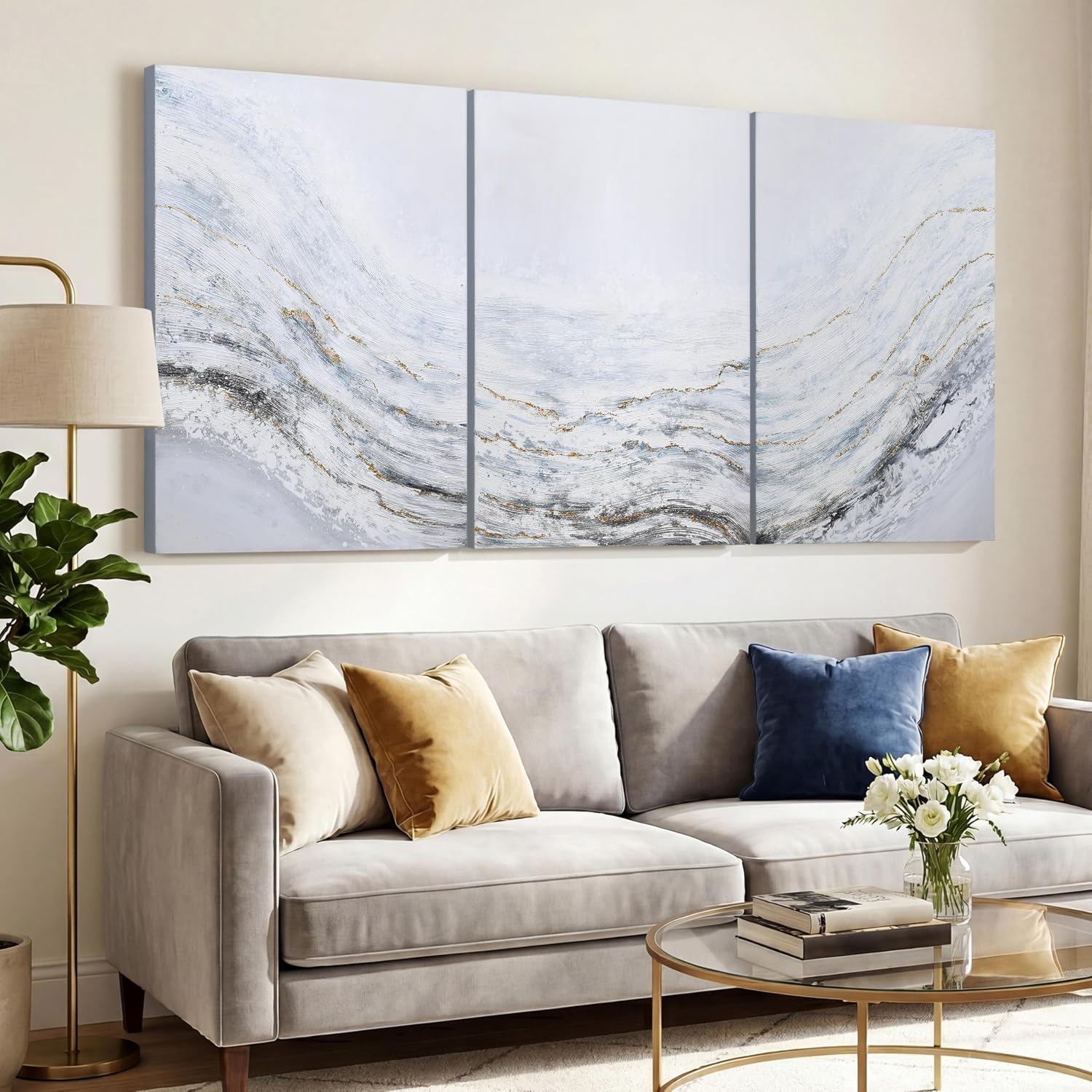 Empire Art Direct Abstract Wall Art Textured Hand Painted Canvas by Martin Edwards, Triptych, 40' x 30' each, Blizzard