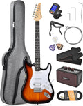 Leo Jaymz Beginner Electric Guitar Complete Kit with Portable Amp, Padded Gig Bag & Full Accessories, Maple Neck HSS Pickups (Sunburst-HSS)