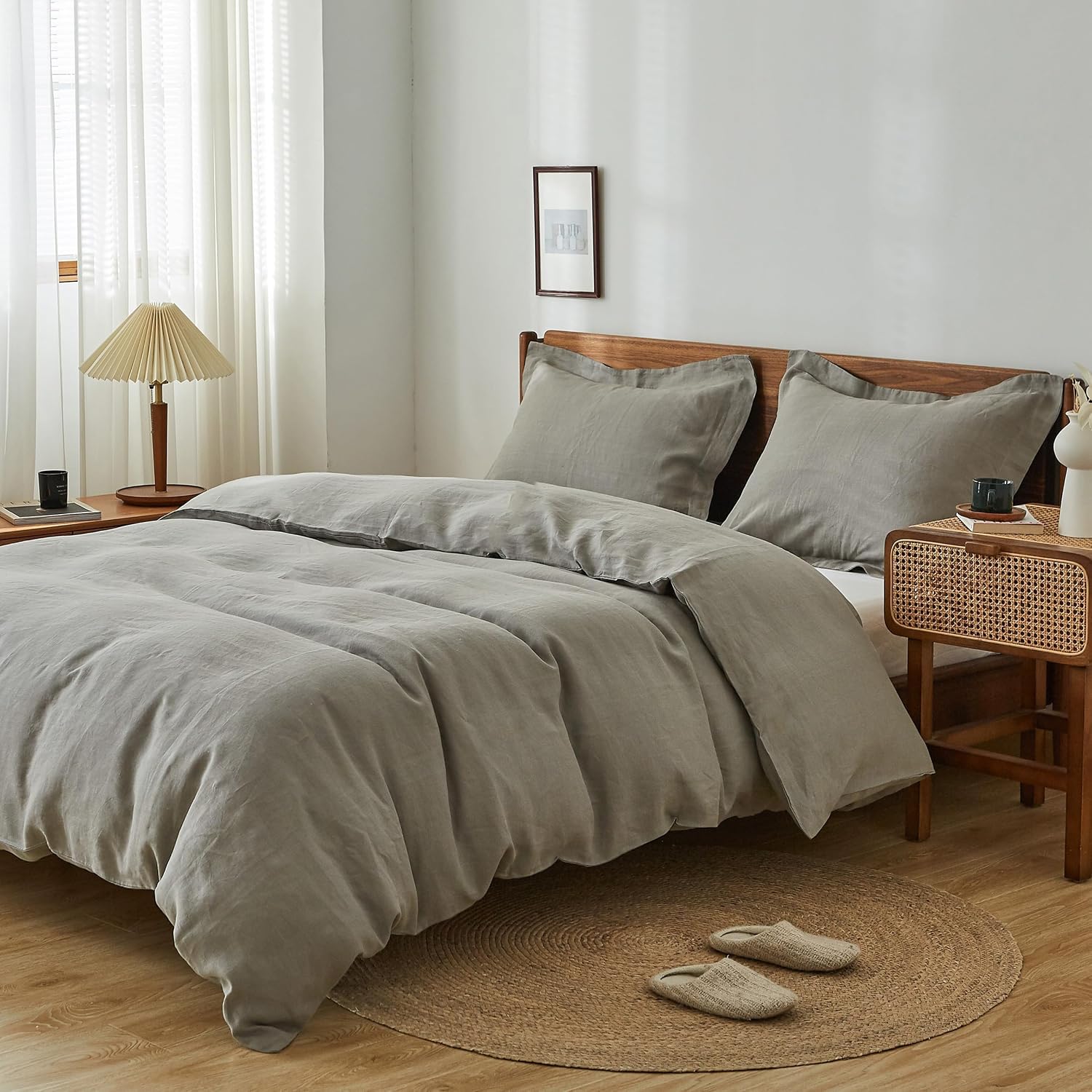 Simple&Opulence 100% Linen Duvet Cover Set, 3 PCS Natural French Flax Dove Grey Duvet Cover Queen Size, Breathable Soft Comfy Linen Bedding Comforter Cover with 2 Pillowcases(Dove Grey, 88'x92')