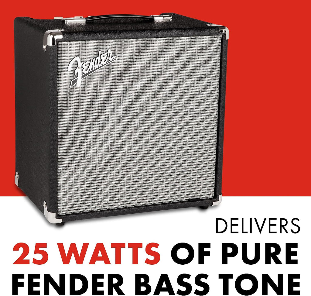 Fender Rumble 25 V3 Bass Guitar Amplifier, 25-Watt Combo Amp with 8' Speaker, Switchable Overdrive, Mid-Scoop Contour, Aux In & Headphone Out, with 2-Year Warranty