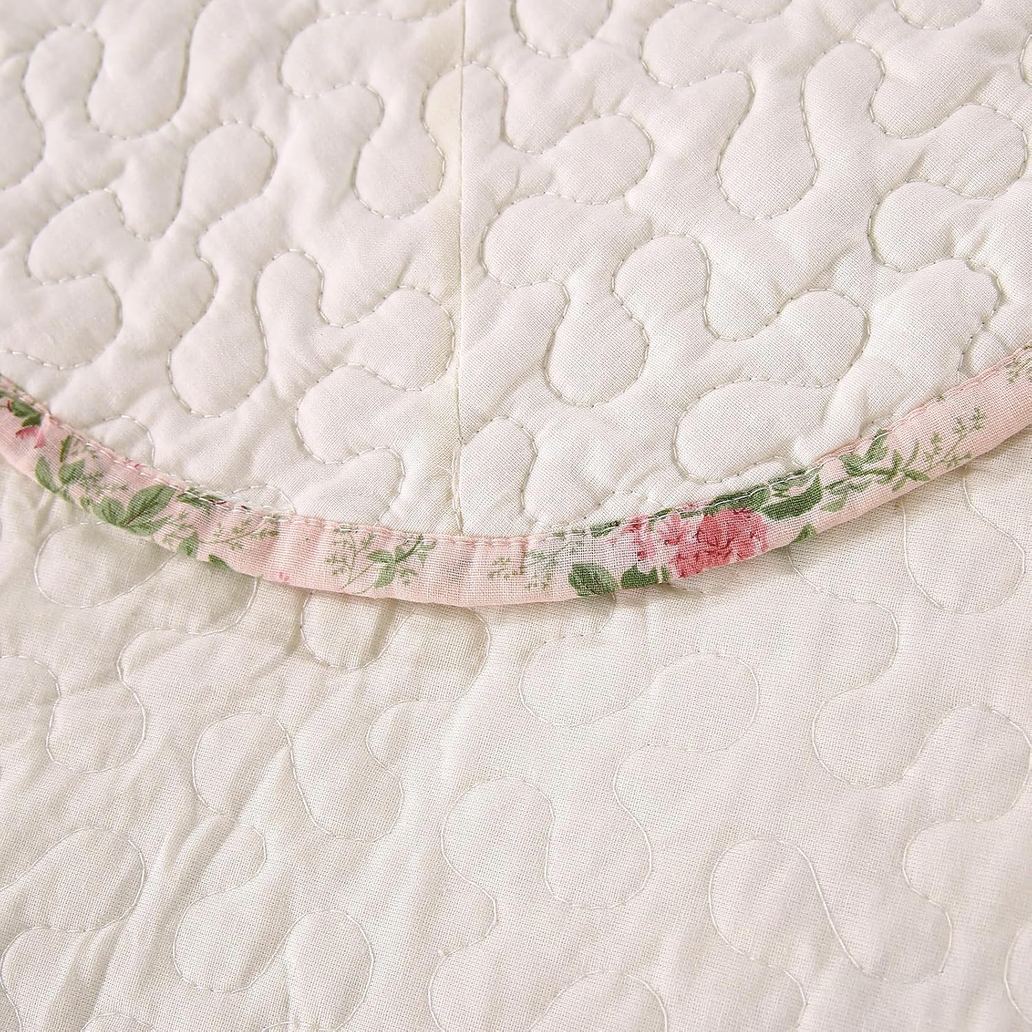Quilt Set Floral Leaves 3D Embroidery Pattern 3 PCS Cotton Reversible Quilted Embroidered Decorative Bedspreads Coverlet Set, Lightweight &Soft Queen Size Beige Bedding Coverlet for All Season