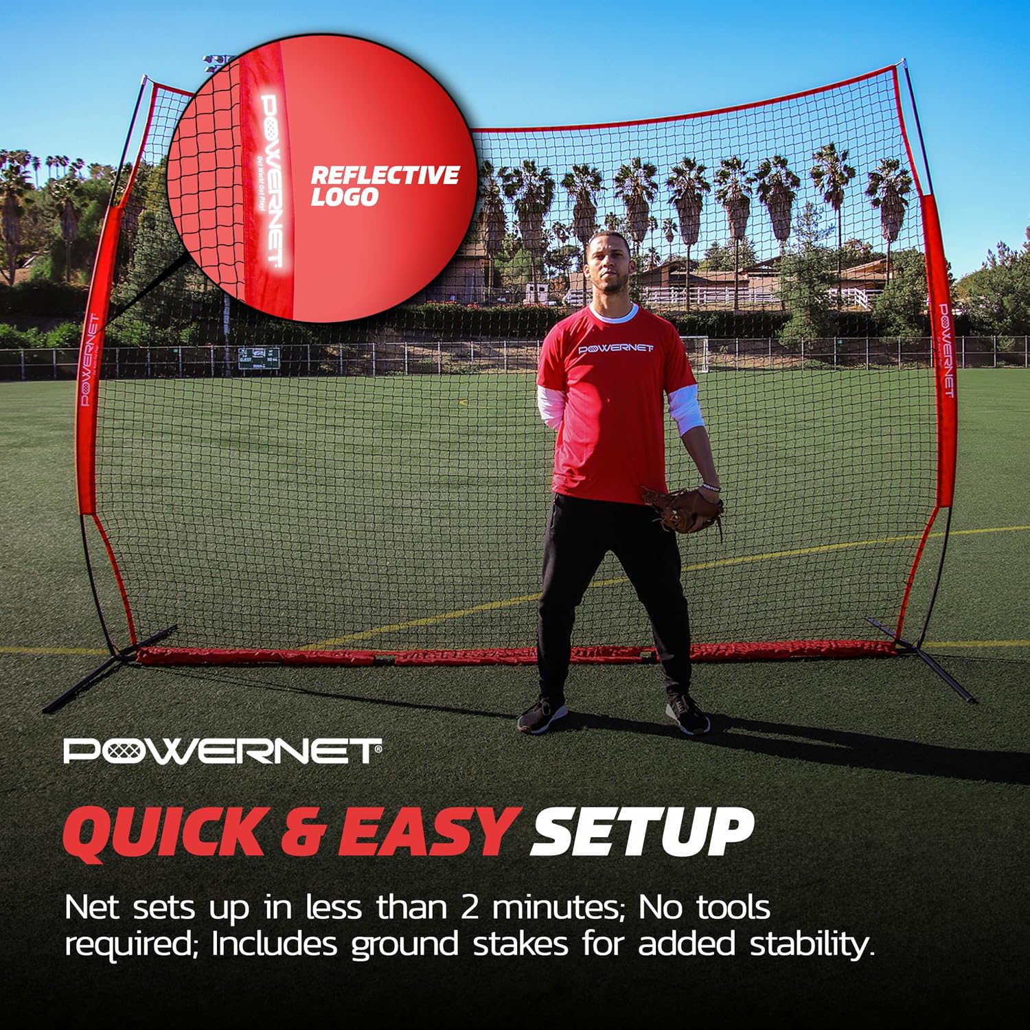 PowerNet Portable Sports Rebounder -Basketball, Volleyball, Soccer, Baseball, Softball and Lacrosse, Backyard & Garage Backstop, Indoor Outdoor Safety Net for Protection