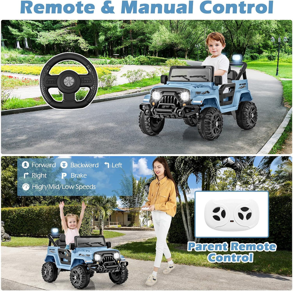 OLAKIDS Ride on Truck, 12V Battery Powered Electric Vehicle for Kids with Remote Control, Bluetooth, Power Display, LED Lights, Music Player, Ride on Toy for 3+ Boys Girls (Blue)