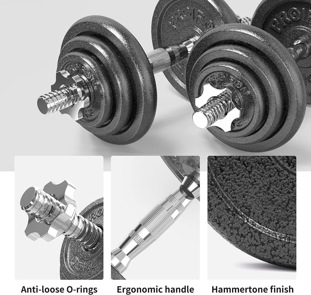 PROIRON 20kg/30kg Adjustable Dumbbells Weights set for Men Women, Cast Iron Dumbell Barbells set, Strength Training Equipment Home Gym Fitness, Hand Weights, Free Weights Bar Bell for Weight Lifting