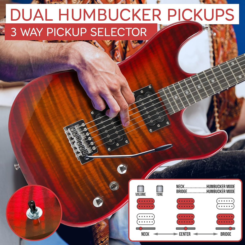 Pyle Electric Guitar Kit with Amp, Full Size Instrument with Humbucker Pickups, Guitarra Electrica Amplifier and Beginner Bundle Accessories, 39' (Legacy Red)