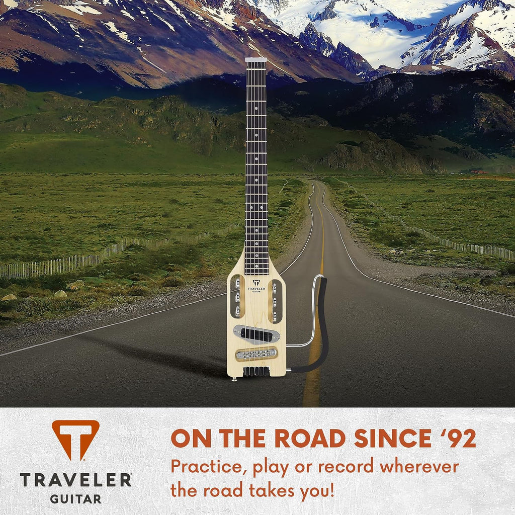Traveler Guitar Ultra-Light Electric Guitar Maple | Portable Electric with Removable Lap Rest | Full 24 3/4' Scale Headless Guitar | Custom Gig Bag Included