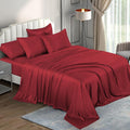 6 Piece Mulberry Silk Sheet Set Queen Size (60x80)+ Upto 16 Inch Deep Pocket Burgundy Color Smooth Soft and Silk Bed Sheets Queen Size Bedding Set