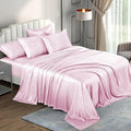6 Piece Mulberry Silk Sheet Set Queen Size (60x80)+ Upto 16 Inch Deep Pocket Baby Pink Color Smooth Soft and Silk Bed Sheets Queen Size Bedding Set