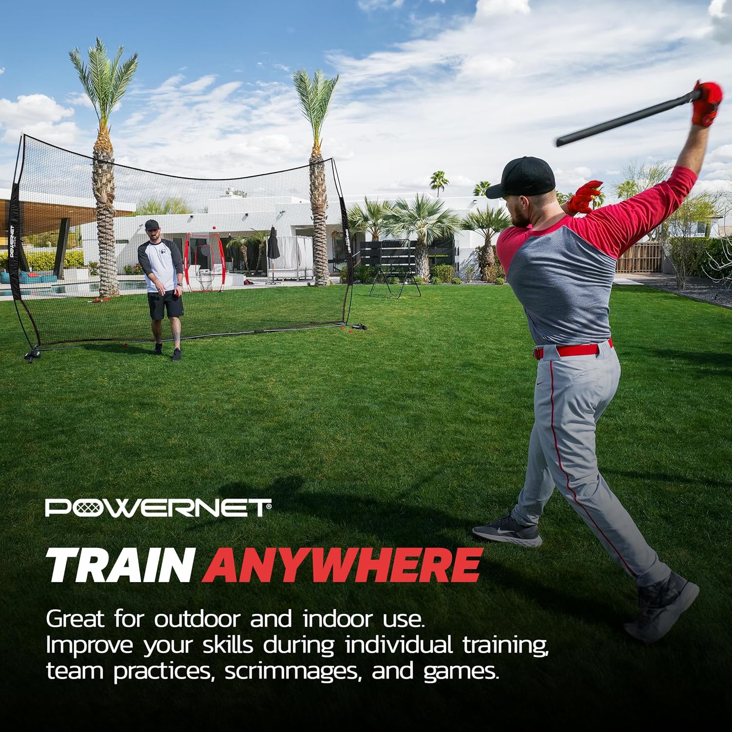 PowerNet Portable Sports Rebounder -Basketball, Volleyball, Soccer, Baseball, Softball and Lacrosse, Backyard & Garage Backstop, Indoor Outdoor Safety Net for Protection