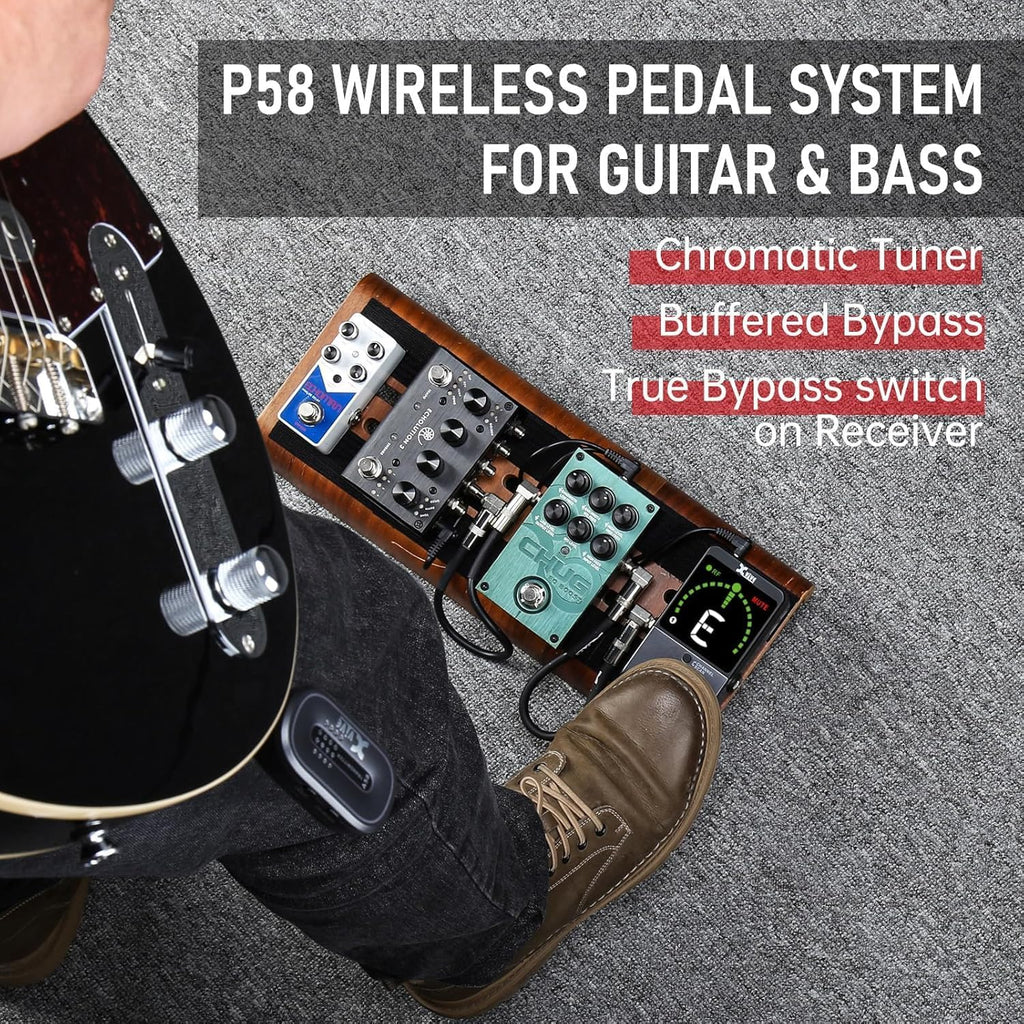 Xvive P58 Wireless Guitar Pedal System 5.8GHz Wireless Guitar Transmitter and Chromatic tuner Pedal Receiver for Active or Passive Pickup Bass Guitar Piezo-Electric Acoustic Guitar