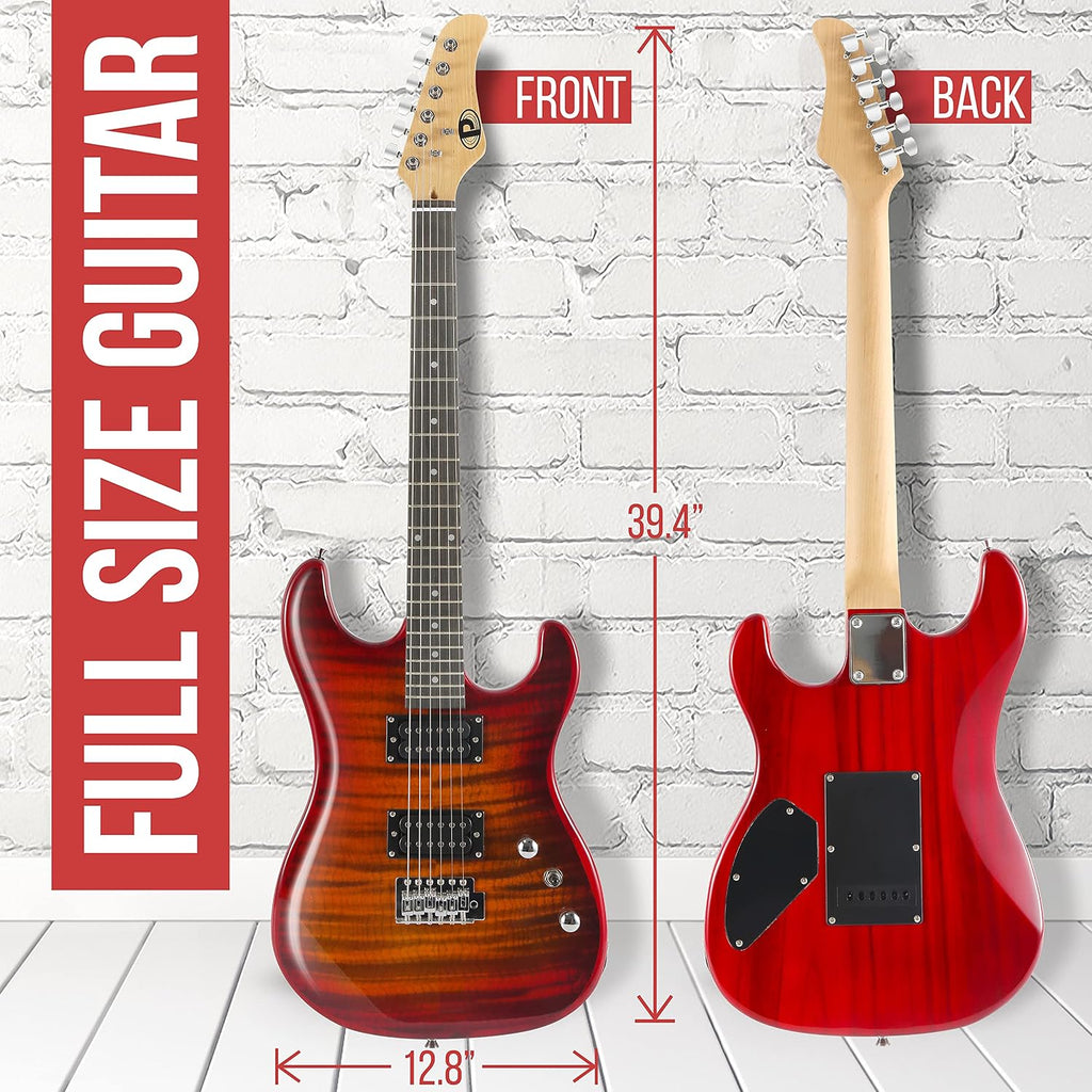 Pyle Electric Guitar Kit with Amp, Full Size Instrument with Humbucker Pickups, Guitarra Electrica Amplifier and Beginner Bundle Accessories, 39' (Legacy Red)