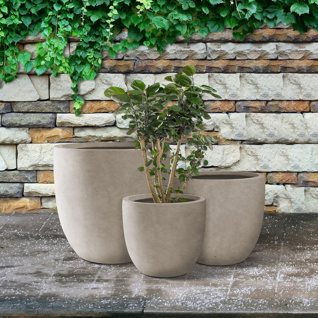 Kante 18',14',10' Dia Concrete Round Planters (Set of 3), Outdoor Indoor Large Planter Pots with Drainage Hole and Rubber Plug for Home Patio Garden, Weathered Concrete