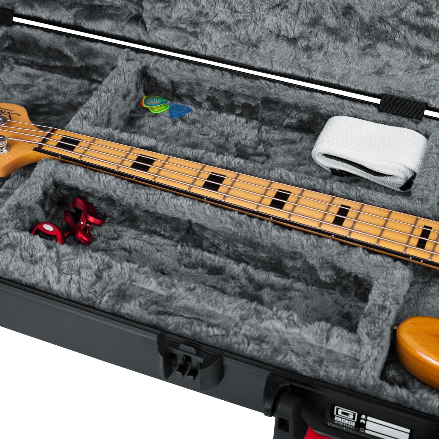 Gator Cases Molded Flight Case for Bass Guitar with Internal LED Lighting and TSA Approved Locking Latch, (GTSA-GTRBASS-LED)