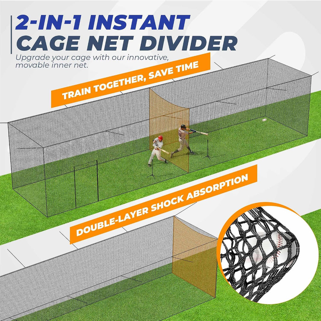 Batting Cage, 22ft/30ft/35ft/55ft/70ft Baseball Softball Hitting cage Net, Portable Baseball Cage Netting System for Solo or Team Training, for Backyard Field Outdoor Indoor