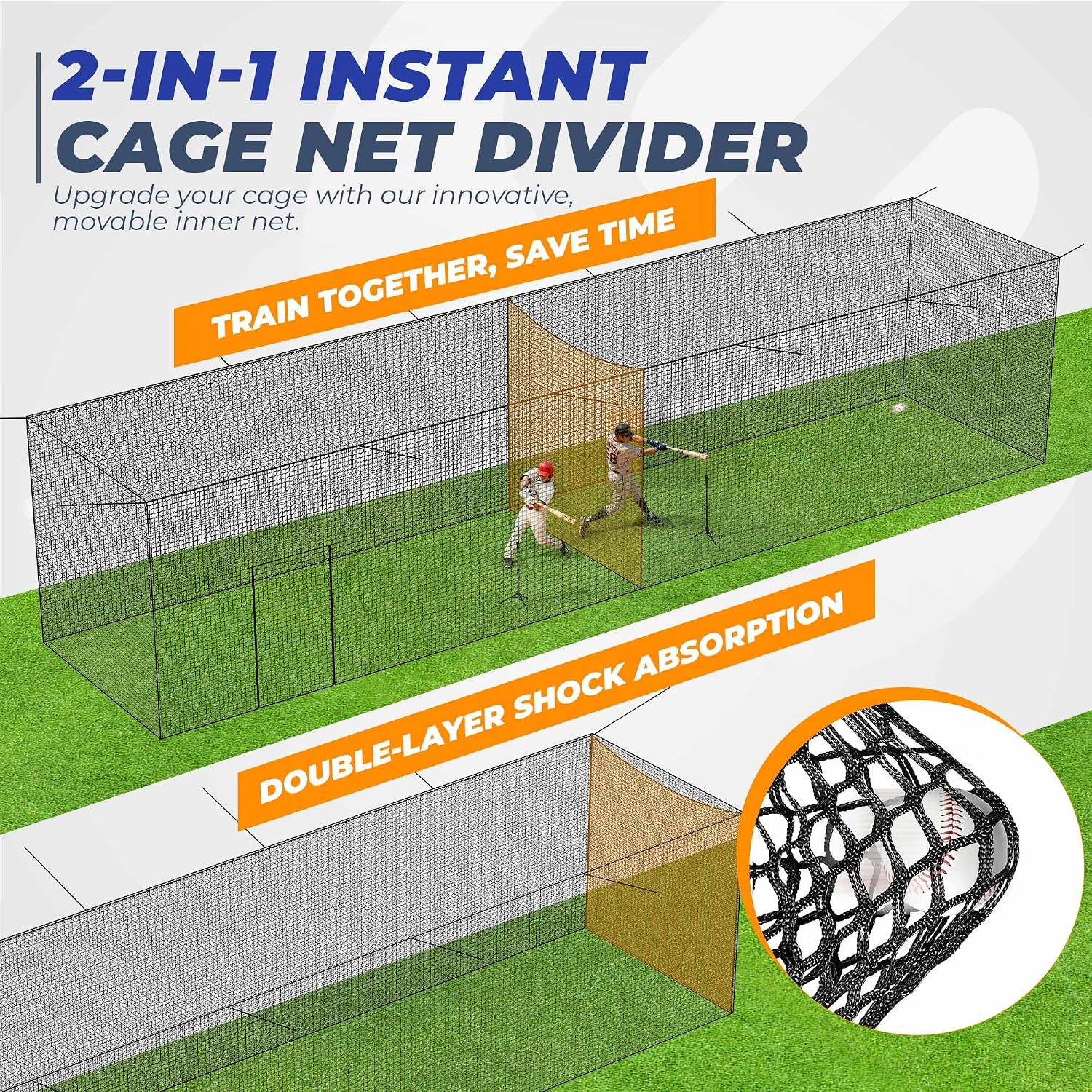 Batting Cage, 22ft/30ft/35ft/55ft/70ft Baseball Softball Hitting cage Net, Portable Baseball Cage Netting System for Solo or Team Training, for Backyard Field Outdoor Indoor