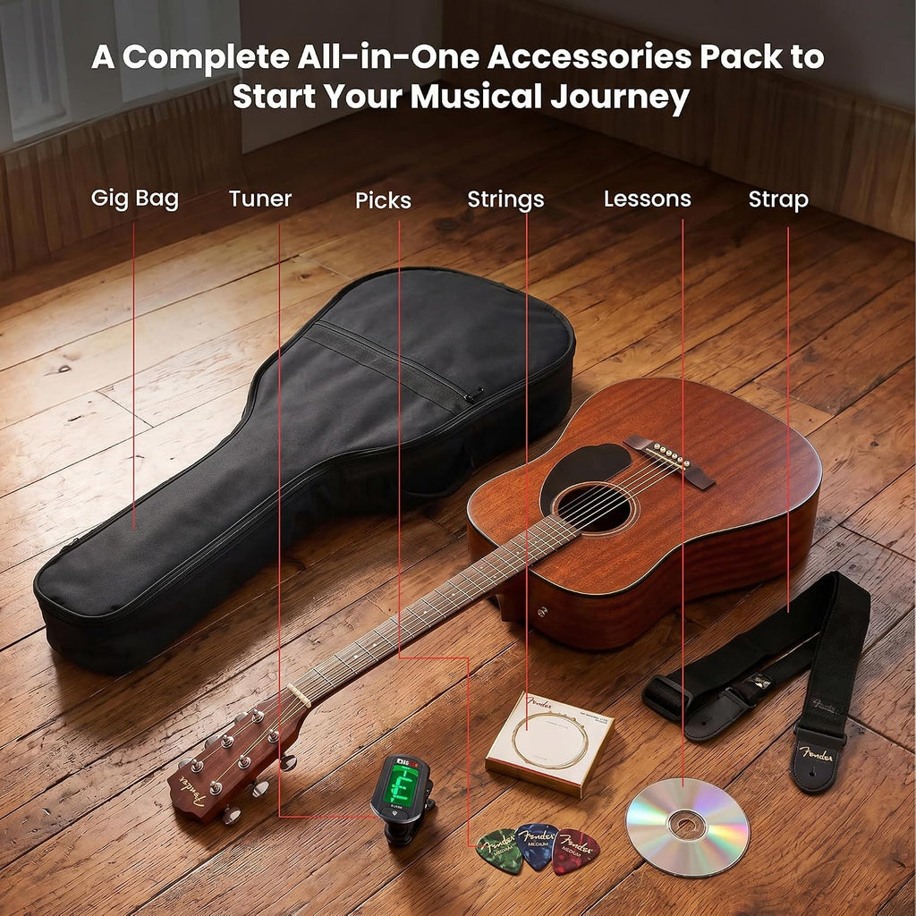 Fender CD-60S Solid Top Dreadnought Acoustic Guitar - All Mahogany Bundle with Gig Bag, Tuner, Strap, Strings, Picks, and Austin Bazaar Instructional DVD