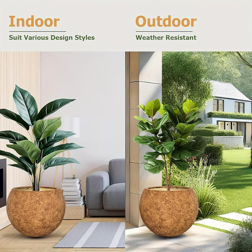Panlaolao 17 H x 21' Dia (15' Pot Opening) Round Fiberstone Planter with Drainage Hole, Indoor/Outdoor Large Plant Pot for Home Patio Garden, Ideal for Large Plants-Camel