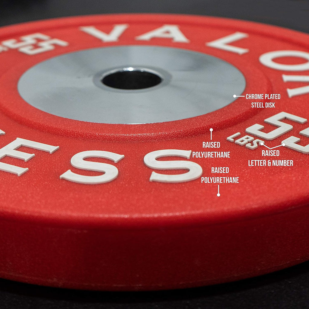 Valor Fitness BPPU Poly Urethane Bumper Plates for Cross Training, Olympic Weight Lifting, and Power Lifting - Color Coded, Multiple Weight Plates Options Available