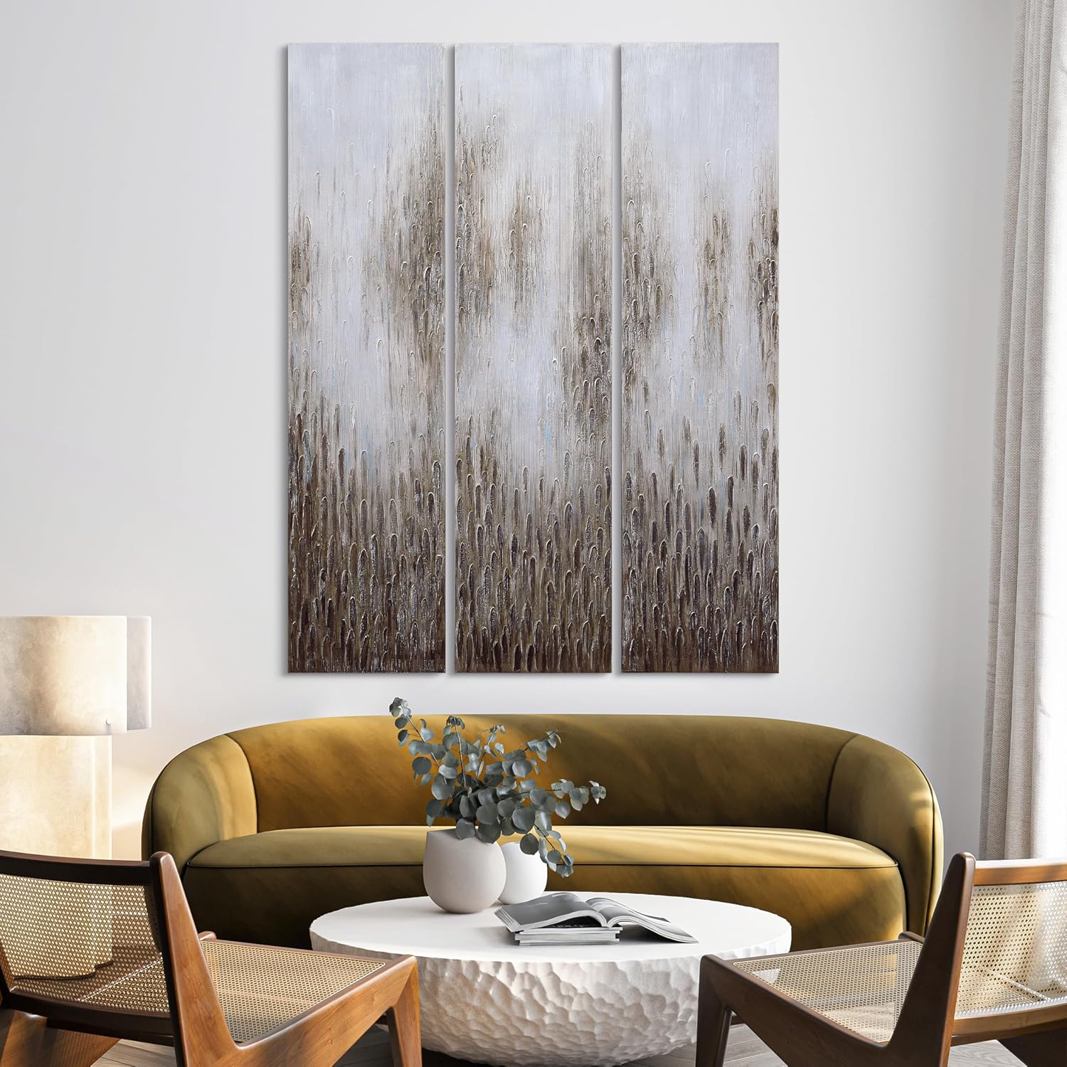Empire Art Direct Abstract Wall Art Textured Hand Painted Canvas by Martin Edwards, Triptych, 72' x 18' each, Dreamy Field