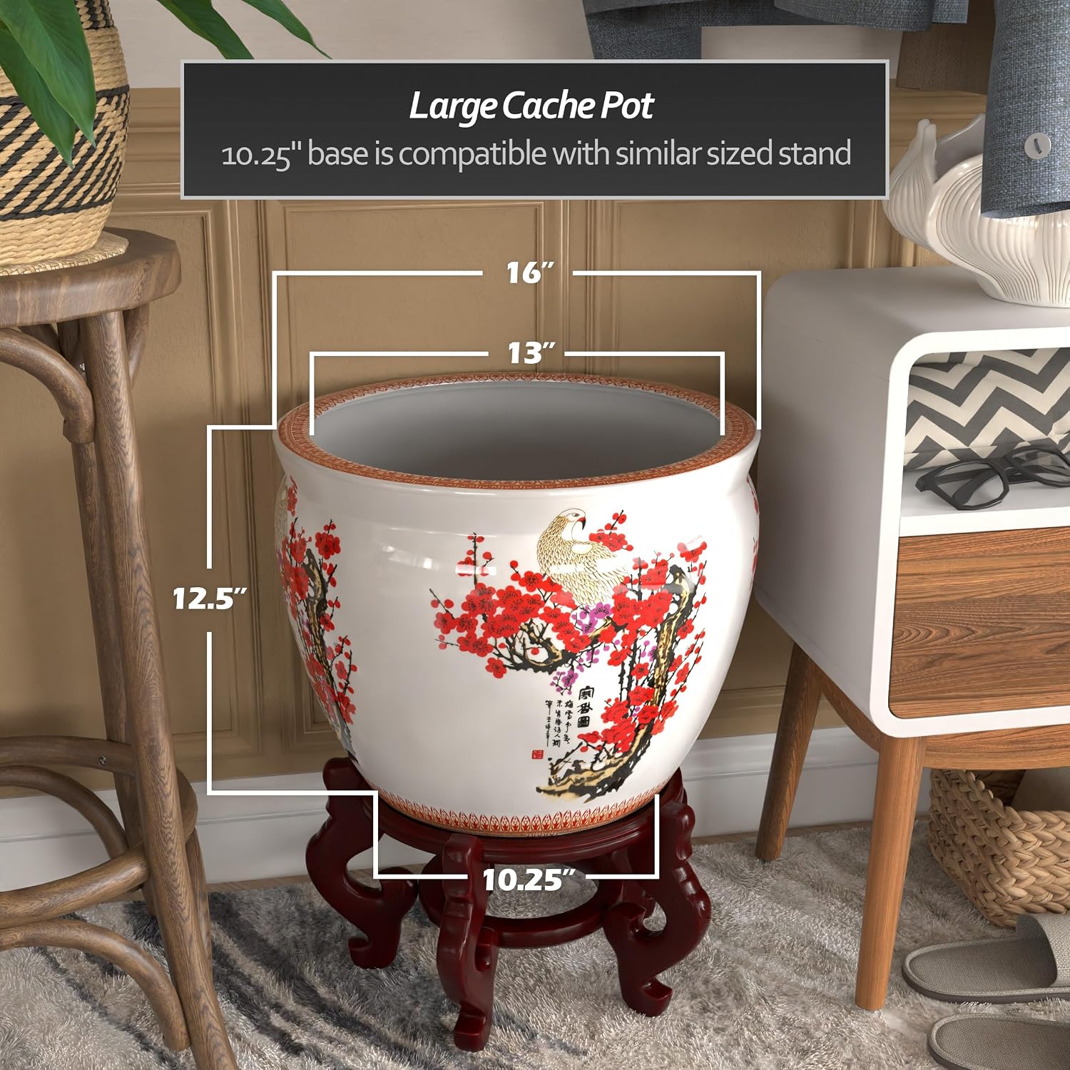 Red Lantern 16' Cherry Blossom Porcelain Fishbowl Planter